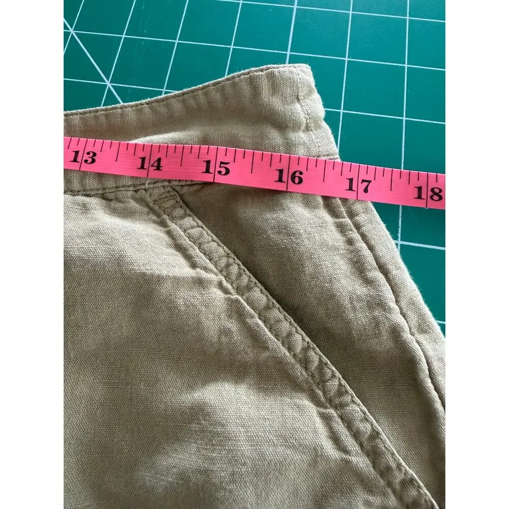 Rip Curl Summer Palm Linen Shorts High Rise Coconut Button Women's L Gold Beachy
